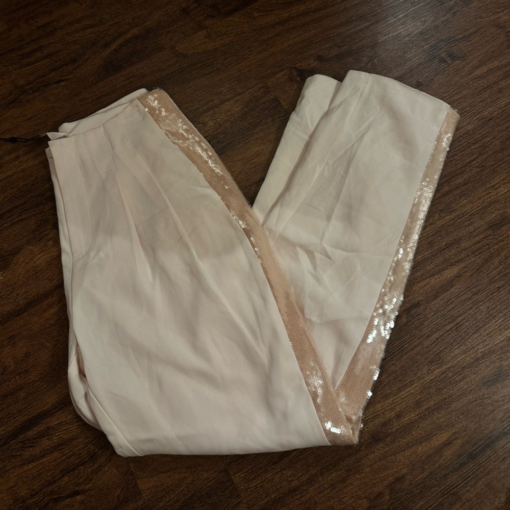 Cinq A Sept Ruthy Side Sequin Stripe Blush Pink Pleated Front Pants
